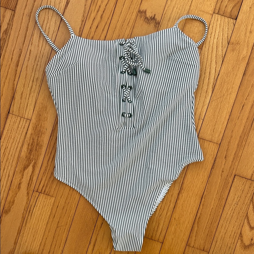 H&M Green and White Striped Swimsuit